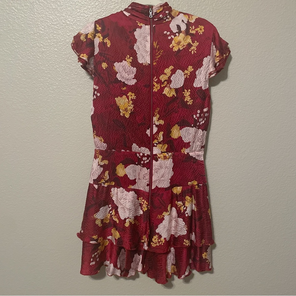 Alice + Olivia Burgundy Floral Mini Dress with White & Mustard Accents - Picture 5 of 8